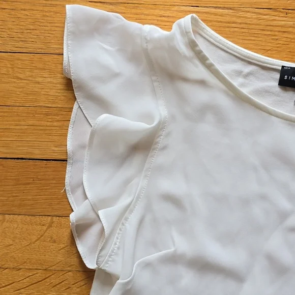 Simply Styled, Off-White, Ruffled Cap Sleeve, Scoop Neckline, Off-White Top, S - Picture 3 of 8